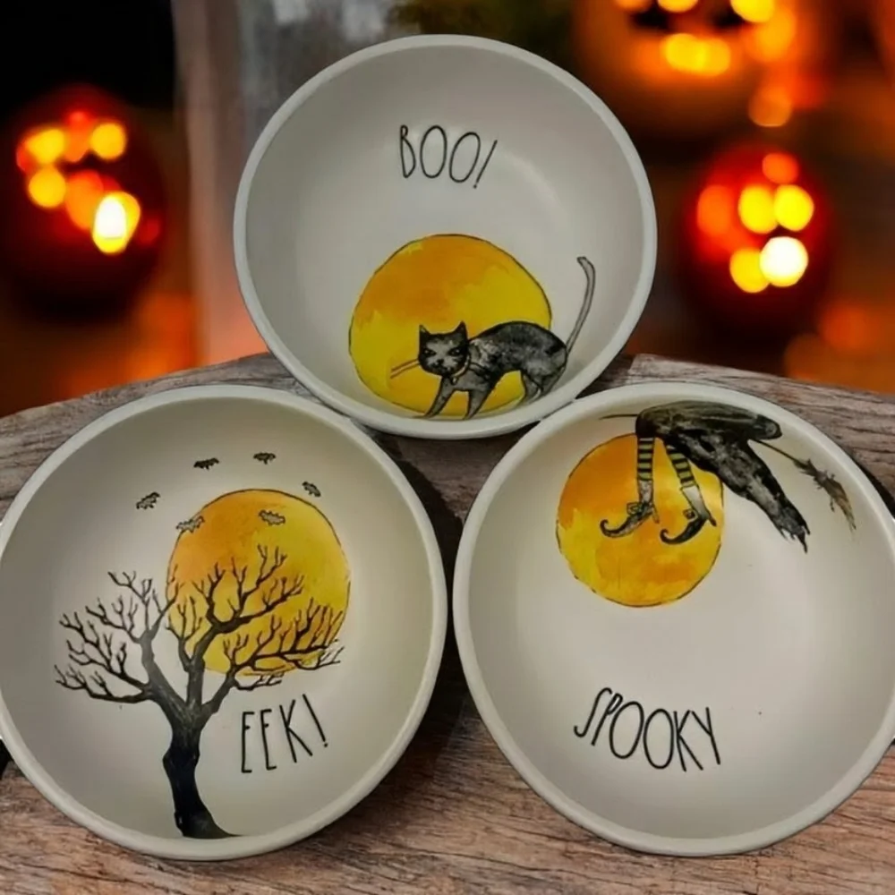 NEW Rae Dunn Artisan Collection Halloween Sketch Tasting Bowls - Set of 3 - Picture 2 of 4